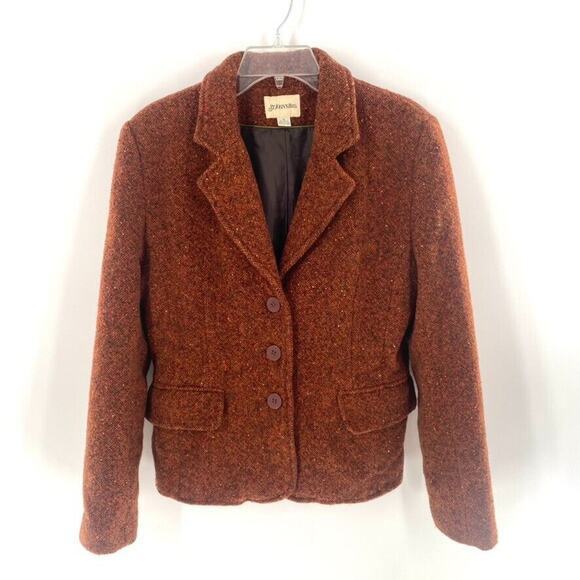 St. Johns Way Tweed Blazer Jacket Womens VTG 12/Modern 6 Rust Orange Wool Blend - Picture 1 of 12
